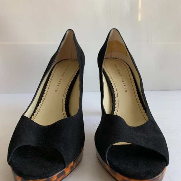 Martinez Valero Black Suede Leopard Print Platform Peep Toe Heels - Sz. 11m - Picture 4 of 7